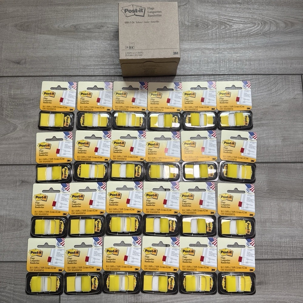 24 Pack - Post-it Standard Page Flags in Dispenser Yellow 1" x 1.7" 50 Per Pack